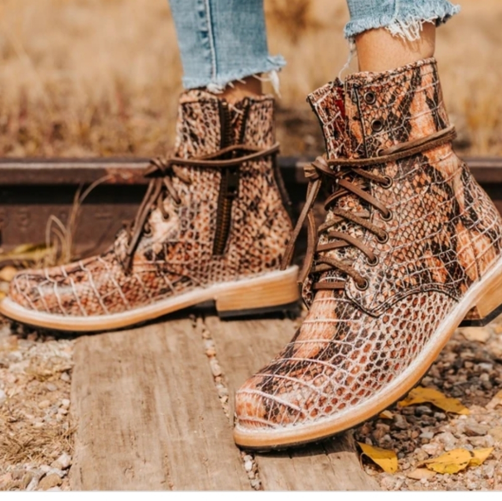 FREEBIRD Manchester Snake Print Pink Combat Boot